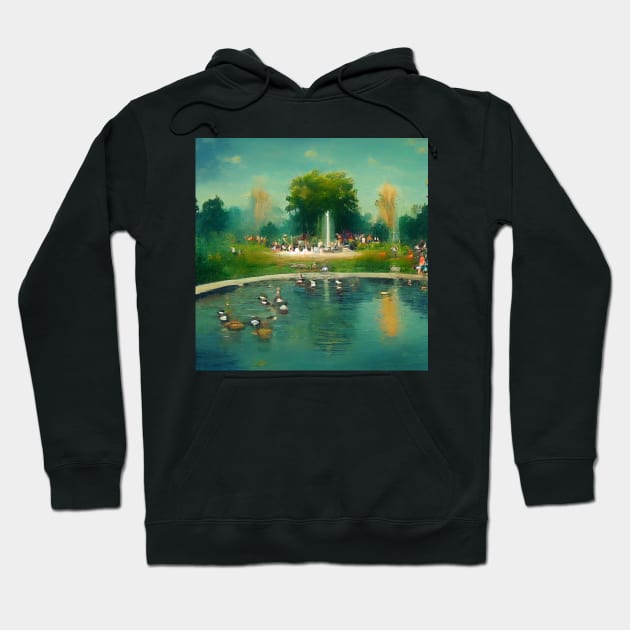 Impressionistic summer water park scene in the style of Monet Hoodie by erickphd